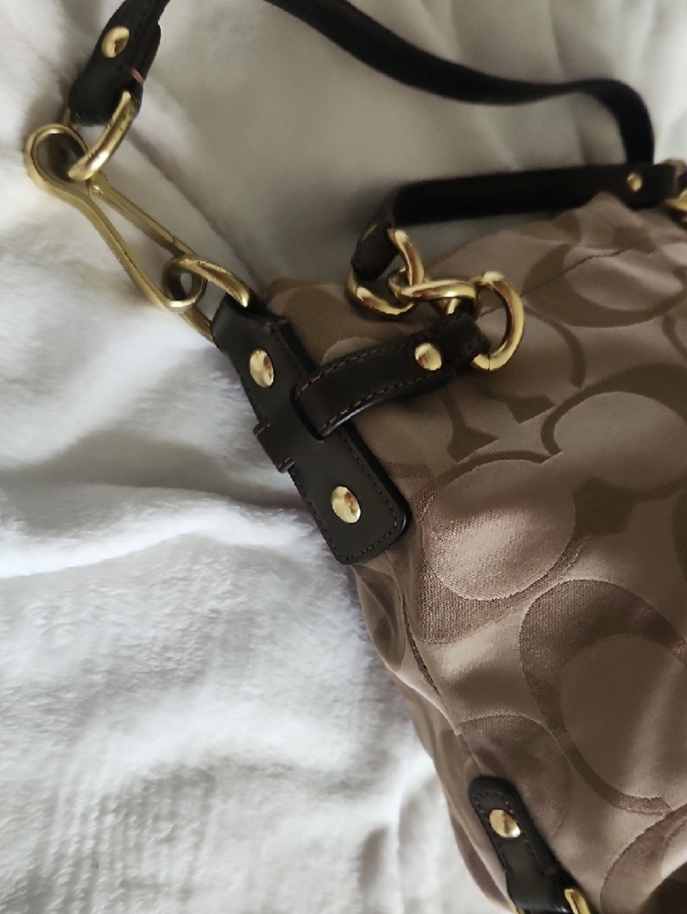 Coach Beige Signature Hobo with Dark Brown Trim - Picture 5 of 6